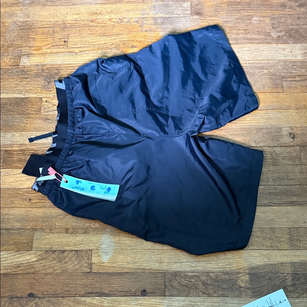 Off-White Black Athletic Shorts with Blue Tag